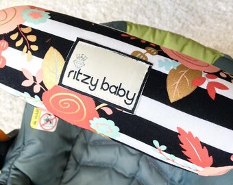 Black and White Stripe Arm Pad, Arm Cushions for Car Seat Handle, Cushioned Arm Pads, Baby Pink Minky Reverse, Reversible Arm Pads Carseat