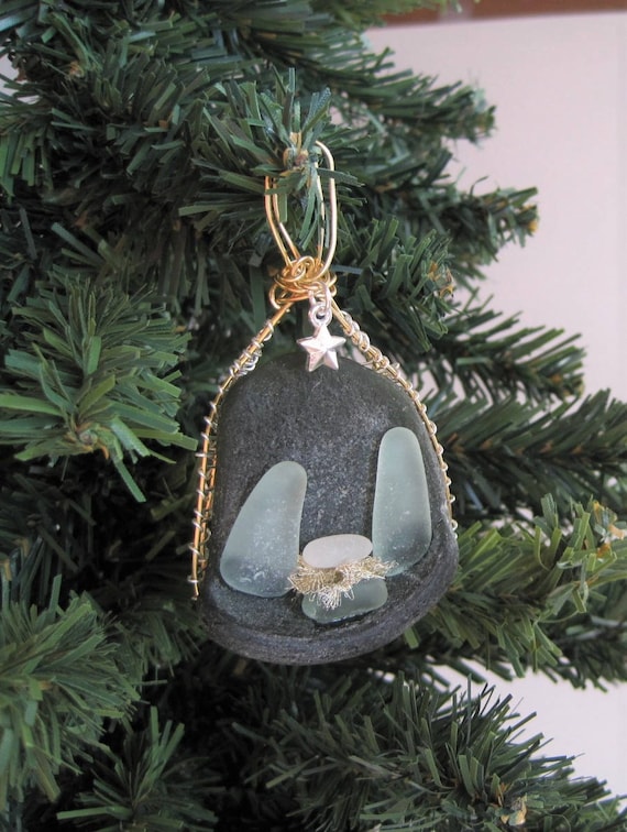 Genuine sea glass nativity ornament 548 Christmas