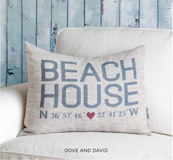 Beach House Coordinates Pillow, Housewarming Gift, Home Away From Home, Gift For Him, Gift For Her, Rustic Home Decor, Decorative Pillows