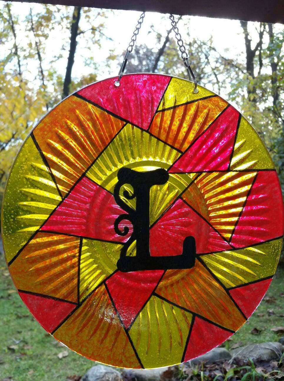 Custom Personalized Monogram Suncatcher Faux Painted Stained