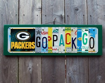 GO PACK GO logo, Green Bay Packers football license plate sign