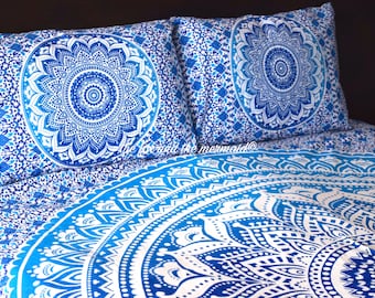 Ombre mandala quilt cover + 2 matching pillowcases, Boho duvet cover and pillowcases, Roundie mandala doona cover+2 pillowcases, bohemian