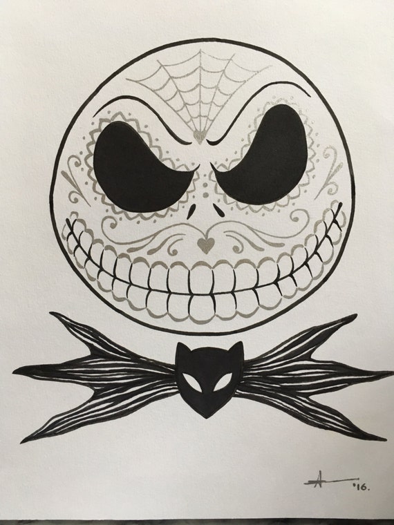 Items similar to Silver leaf jack skellington sugar skull on Etsy