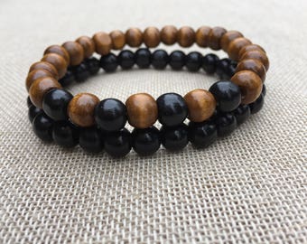Men's Beaded Bracelet Wooden Beads Bracelet Stacking Bracelet Set Bracelet Wooden Jewellery Men's Jewellery Unisex Jewellery Gift Gor Men
