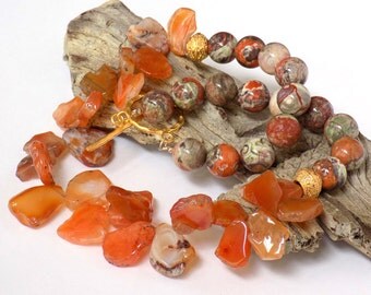 Orange Necklace for Women, Carnelian Necklace, Multi Gemstone Necklace, Handcrafted Jewelry, Chunky Statement Necklace, Short Necklace