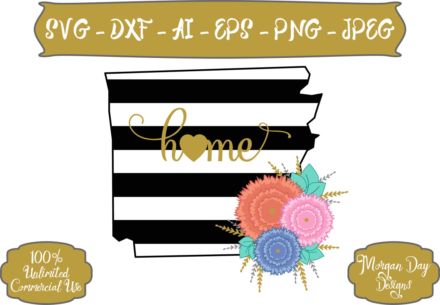 Download Arkansas SVG Arkansas Home SVG Arkansas Floral with Stripe