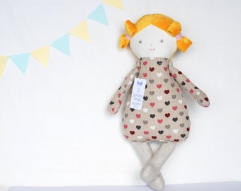 Cloth baby doll ELLA, Handmade Dolls. Fabric Dolls, soft doll, baby shower, stuffed doll, homemade dolls, sleeping Baby Doll