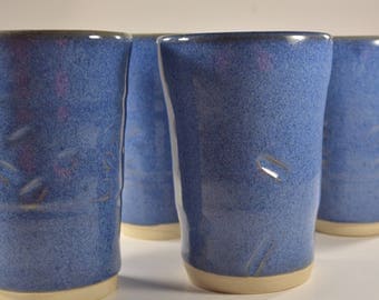 Blue Tumblers Ceramic, Pottery Tumblers, Clay Tumblers, Water Cups Ceramic, Drinking Glasses, Blue Glaze, Set of Four, Individually made.