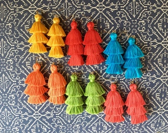 Tiered Tassel Earrings, Fringe Tassel Earrings, Stacked Tassel Earrings, Tassel Stack, Fringe Drops