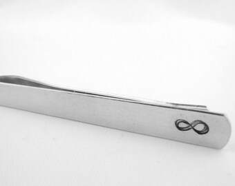 Infinity Tie Bar, Personalized Tie Clip, Custom Couple Initials Tie Bar, Anniversary Gift for Men, Boyfriend Birthday, Tie Holder