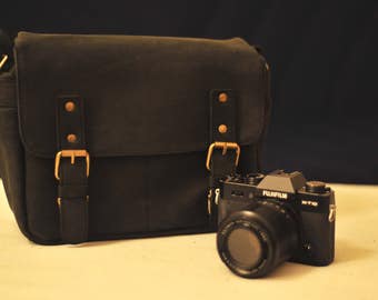 Genuine Leather camera bag - borsa fotografica con tracolla - messenger - mirrorless - reflex - black - on sale