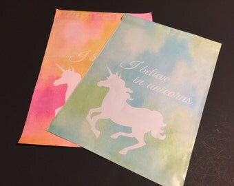 100 Designer 10x13 UNICORN Poly Mailers Blue And Green and Pink and Orange 50 each Watercolor Envelopes Shipping Bags