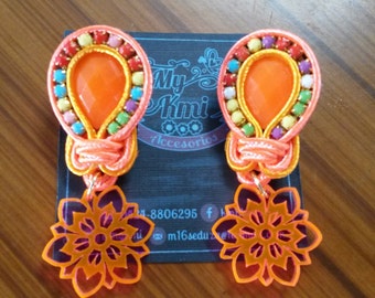 Orange earrings with acrylic beads