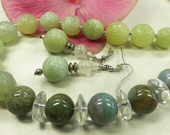 Magnificent noble set with carved Amazonite