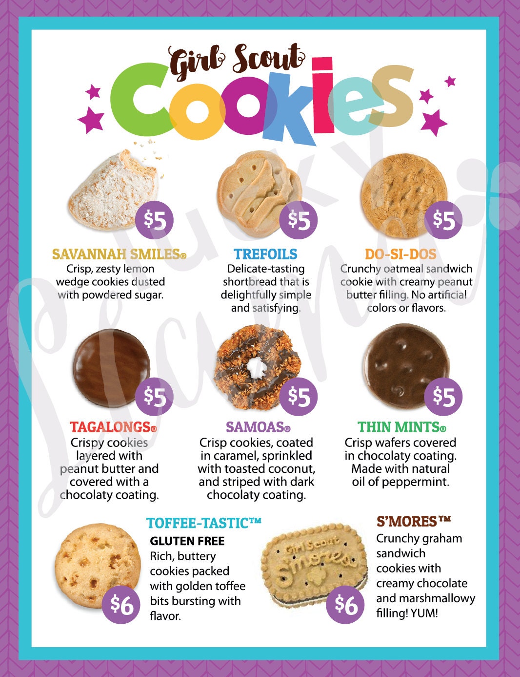 Girl Scout Cookie Menu with prices 8.5 x 11 printable