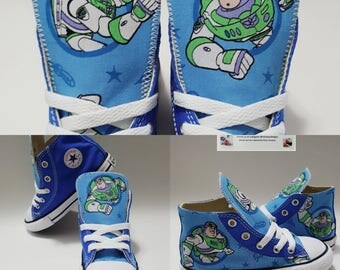 Handmade Toy story birthday outfit, buzz lightyear party, buzz lightyear converse shoes, children sneakers, custom chuck by Hallwayzdesigns