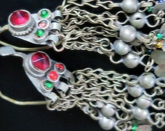 OLD MAZAR EARRINGS - Long Vintage Afghan Kuchi Tribal Jewelry Dangle Earrings