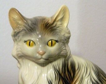 Vintage Ceramic Kitty Cat Figurine Yellow Eyes
