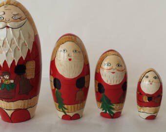Wood Nesting Santas Vintage Kurt S. Adler Wood Hand Painted Crafted Painted Lot of 5