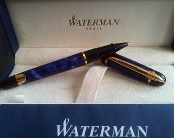 WATERMAN PHILEAS BLUE Márble Rollerball Pen, Vintage Waterman Phileas Blue Marble Pen, Rollerball Pen, Waterman Phileas Blue Rollerball Pen