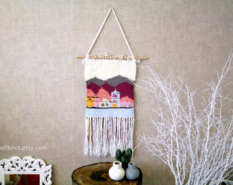 Large weaving wall hanging, hand woven tapestry, tissage mural, large woven wall art, fiber art, woven wall art, shabby chic wall hanging