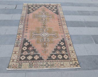 Vintage Turkish Oushak Rug Handwoven Rug Oriental Knotted Rug Area Rug Pastel Color Rug Aztec Rug Bohemian Rug Wool Rug 4'3" x 8'5" Feet !