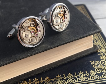 Steampunk Cufflinks, unusual cufflinks, watch cufflinks, Watch Movement cufflinks, cog cufflinks, mens accessories, gifts for him, steampunk