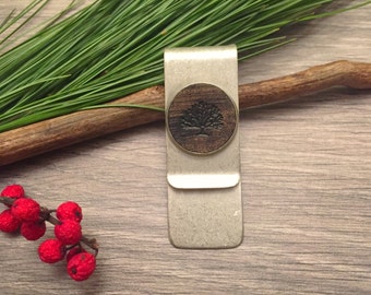 Leather Money Clip - Tree of Life on Gunmetal