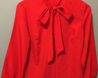 Vintage 1970s Red Bow Blouse Size Medium