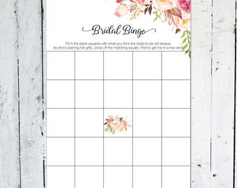 Bridal Shower Bingo, Floral, Boho, Bridal Shower, Flowers, Instant Download, Printable, Bridal Bingo