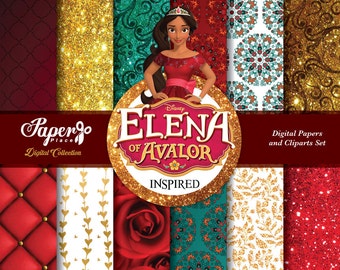 Elena of Avalor Digital Scrapbook Paper and Clipart set, Elena of Avalor Patterns, Chevron, Elena of Avalor Birthday Party