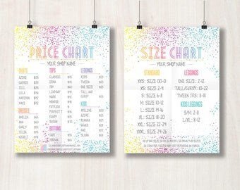 Price List & Size Chart / Home Office Approved / Personalized 16x20 Price, Size Poster / New Styles 2017 / Fashion Consultants, Retailers