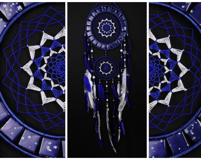 Dreamcatcher dark blue mosaic Dream Catcher Large Dreamcatcher New Dreamсatcher gift idea NEW YEAR dreamcatcher boho dreamcatcher wall gift