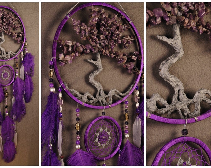 Amethyst Dream Catcher Tree of life Dreamcatcher lilac Dream сatcher lilac dreamcatchers decor handmade amethyst lilac gift Valentine's Day