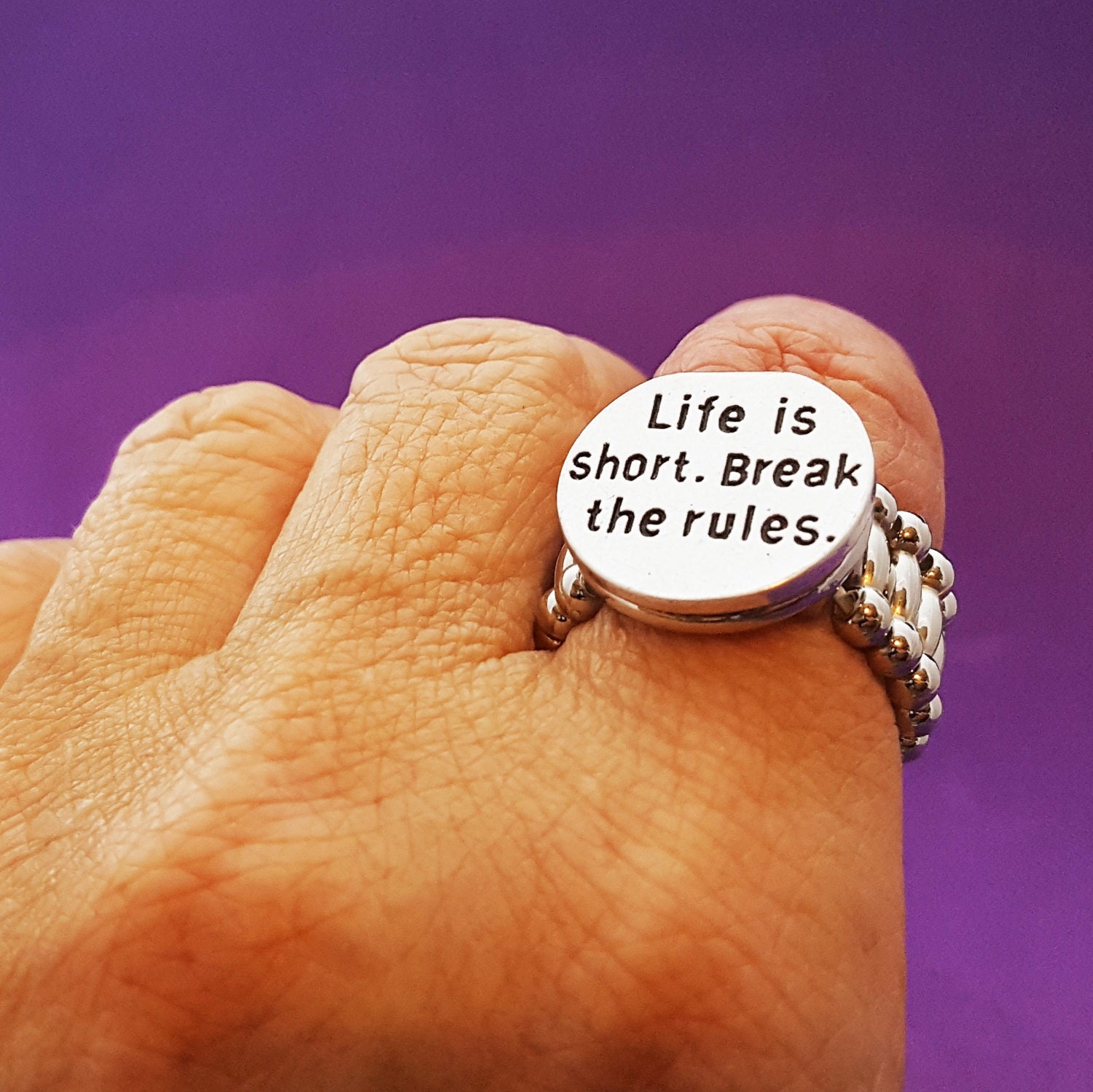 Crossfit Jewelry Fitness Gifts Life is Short Break the Rules Ring Team Coach Runner Gifts Motivational Quotes Inspirational Word Charms