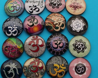 Yoga OM Glass Cabochon Fridge Magnets - Party Bag Fillers - Gift for Yogis - Event giveaways 4 magnets for 12.00