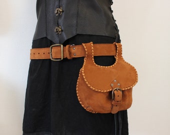 medieval chaplain brown leather laced leather purse hand