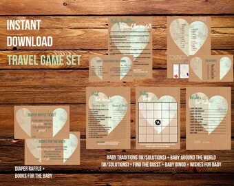 Oh the places you'll go! // Baby Shower Game Set // World Travel Theme // Bundle