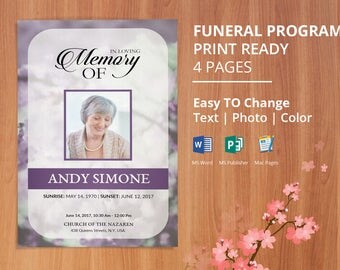 Printable Funeral program template, memorial obituary template, Editable With Microsoft Word, Publisher and Mac Pages, Instant Download-EF02