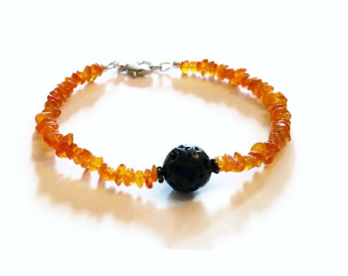 Baltic Amber and Lava Gemstone Aromatherapy Bracelet, Essential Oil Diffusing Bracelet, Chakra Jewelry, Unique Birthday Gift, B002