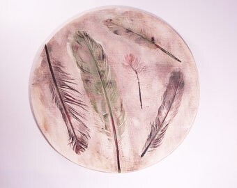 FEATHERS PLATE, handmade ceramic, ceramic bird plate, ceramic plate, ceramic home decor, kitchen decor, handmade plate, ceramics and pottery