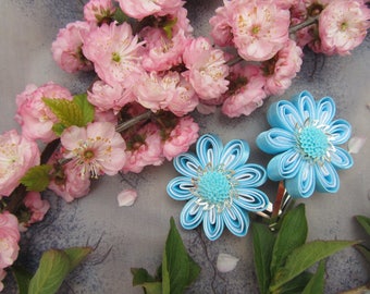 Flower Girl Hair Clips, Fabric Flowers Hair, Toddler Hair Clips, Baby Hair Clips, Blue Wedding Flowers