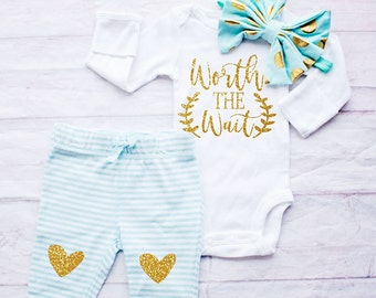 Baby Girl Coming Home Outfit - Worth The Wait Newborn Outfit - Baby Girl Going Home Outfit, Hospital Outfit, Girl Clothing, One Piece