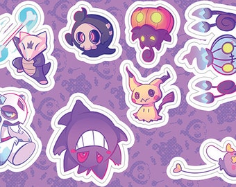 Cute Ghost Pokemon Sticker Sheet // Gengar, Chandelure, Froslass, Mimikyu, Marowak, Pumpkaboo, Drifloon, & Duskull