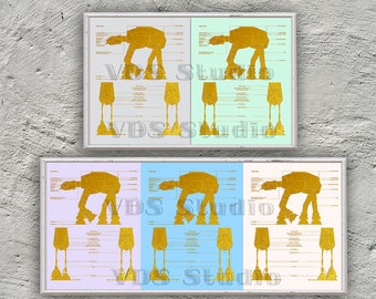 Gold AT-AT Waiker Star Wars, Patent Print, Star Wars printable, Golden Star Wars, wall decor Star Wars, wall art Star War, gold art Star War