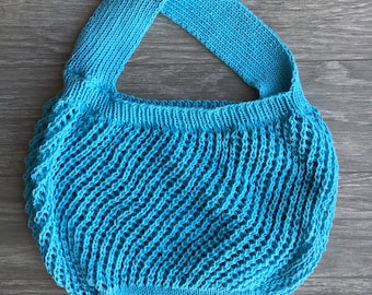 Knit Market Bag, Turquoise | Washable Market Bag, Knit Shopping Bag, Mesh market Bag, Reusable Shopping bag, knit bags, Farmers market bag