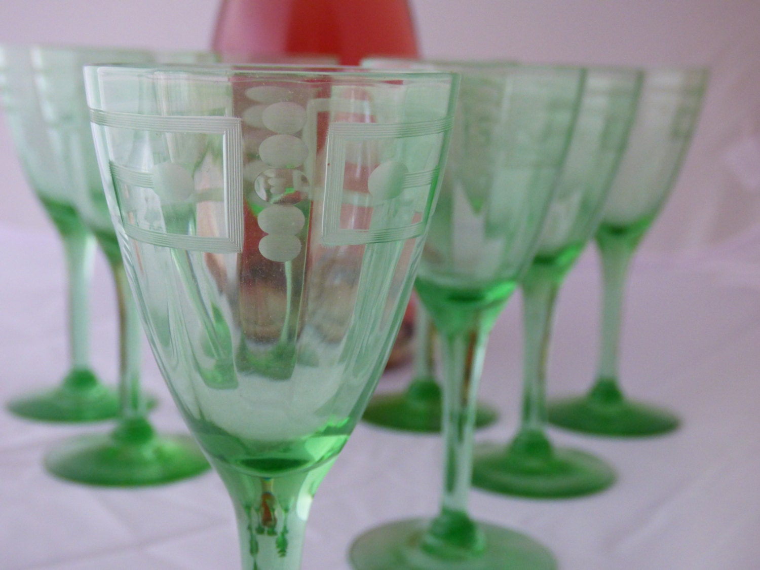 Green Depression Glass Cordialwine Glasses