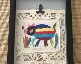 Otomi wall art amate barked paper with embroidered tenango the frame one is just a sample
