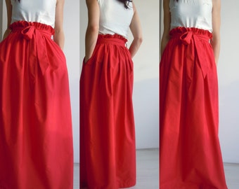 Red maxi skirt | Etsy