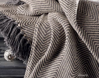 Herringbone Grey Cotton Chevron Sofa Settee Bedspread Blanket Throw - 2 Sizes Single Double Bed Throw Arm Chair Covers